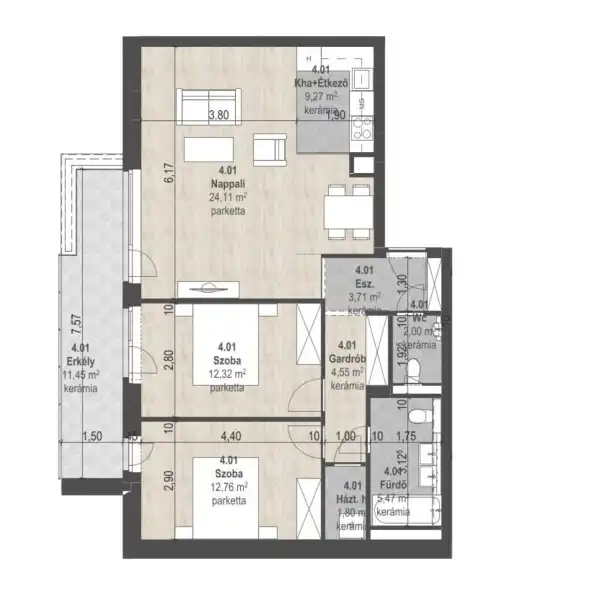 Eladó új építésű lakás, Budapest, XIII. kerület 3 szoba 76 m² 145.68 M Ft