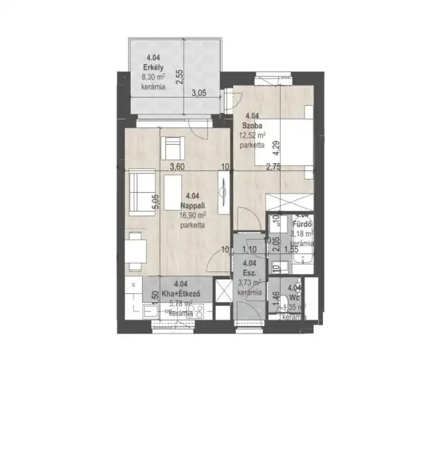 Eladó új építésű lakás, Budapest, XIII. kerület 2 szoba 43 m² 90.46 M Ft