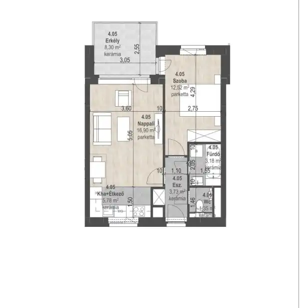 Eladó új építésű lakás, Budapest, XIII. kerület 2 szoba 43 m² 90.46 M Ft