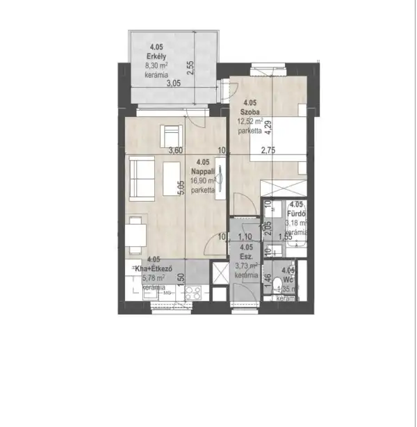 Eladó új építésű lakás, Budapest, XIII. kerület 2 szoba 43 m² 90.42 M Ft