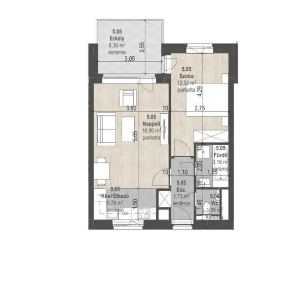 Eladó új építésű lakás, Budapest, XIII. kerület 2 szoba 43 m² 91.65 M Ft