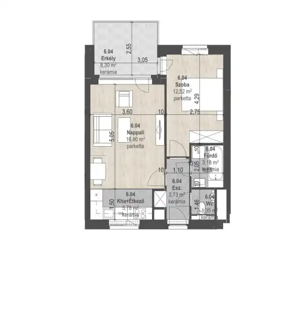 Eladó új építésű lakás, Budapest, XIII. kerület 2 szoba 43 m² 91.89 M Ft