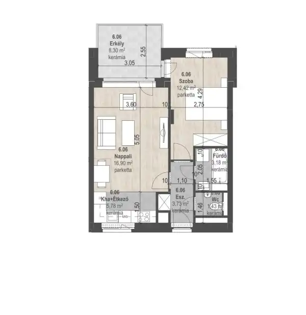 Eladó új építésű lakás, Budapest, XIII. kerület 2 szoba 43 m² 91.85 M Ft