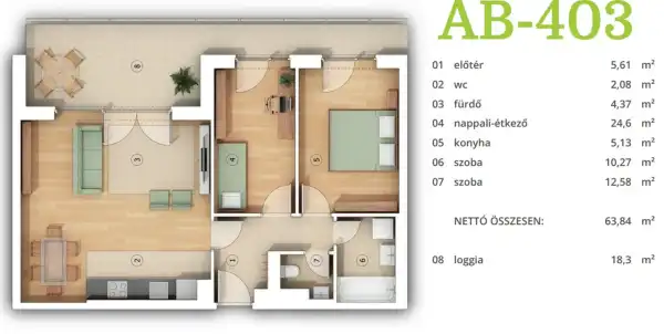 Eladó új építésű lakás, Budapest, XIV. kerület 3 szoba 63 m² 123.9 M Ft