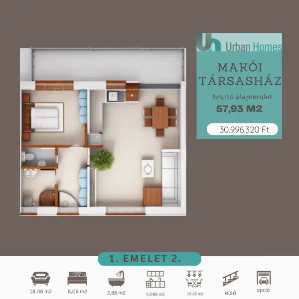 Eladó újépítésű lakás, Orosháza 2 szoba 40 m² 27.358 M Ft